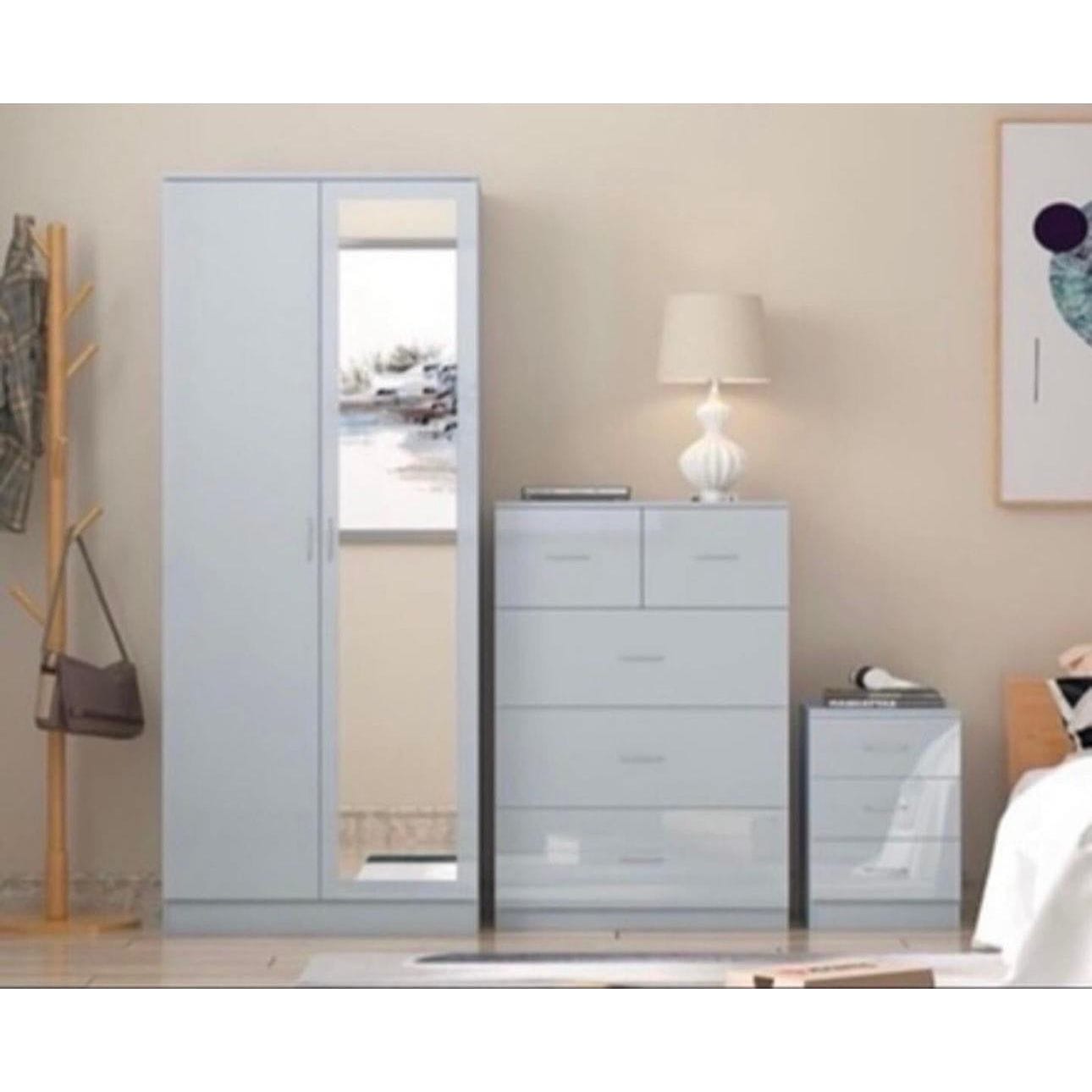 Alfie 2 door wardrobe set in white wardrobe chest of drawers and bedside Wardrobe